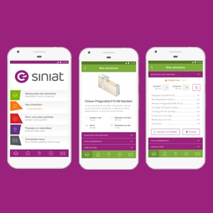 Les différentes fonctionnalités de l’application C-Siniat, accompagnent les artisans dans la conception de leurs chantiers. [©Siniat]