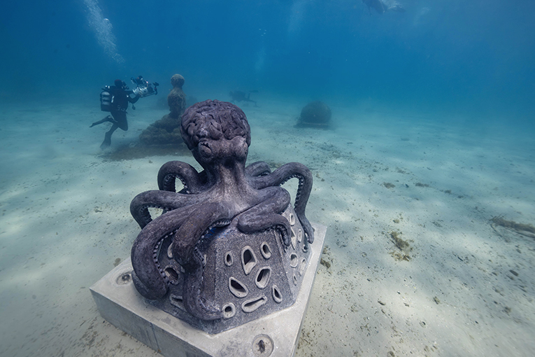L’Octo-cérébrum de Floriane Liswoski rejoint le musée subaquatique de Marseille, à 5 m de profondeur au large de l’anse des Catalans. [©Guillaume Ruoppolo]