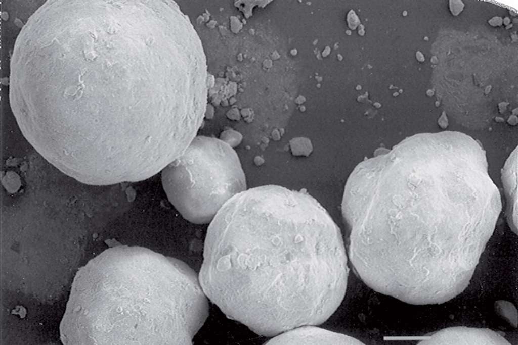 Fumée de silice vue au microscope électronique à balayage. Chaque grain est 100 fois plus petit qu’un grain de ciment. [©Condensil]
