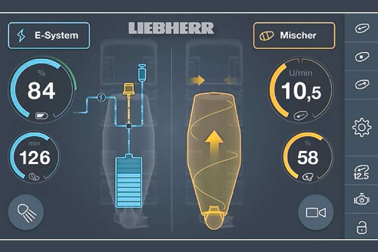 Ecran de commande tactile du système d’entraînement de la cuve.  [©Liebherr]