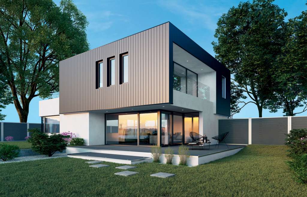 Décliné dans toutes les teintes RAL, le bardage aluminium P9579 permet de personnaliser une façade. [©Deceuninck]