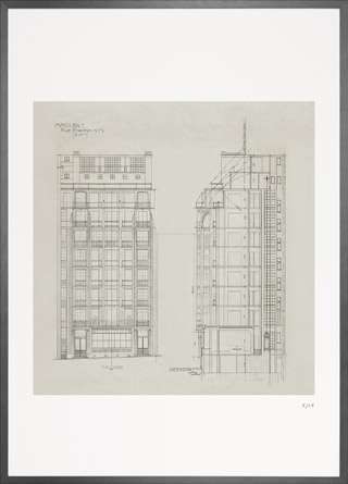 Dessin de l’immeuble de la rue Franklin, à Paris. 120€ [©Desplans.com]