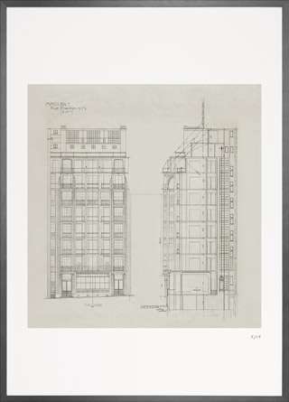 Dessin de l’immeuble de la rue Franklin, à Paris. 120€ [©Desplans.com]