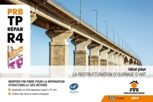 Mortier fin fibré TP REPAR R4 de PRB pour la réparation structurelle des bétons.