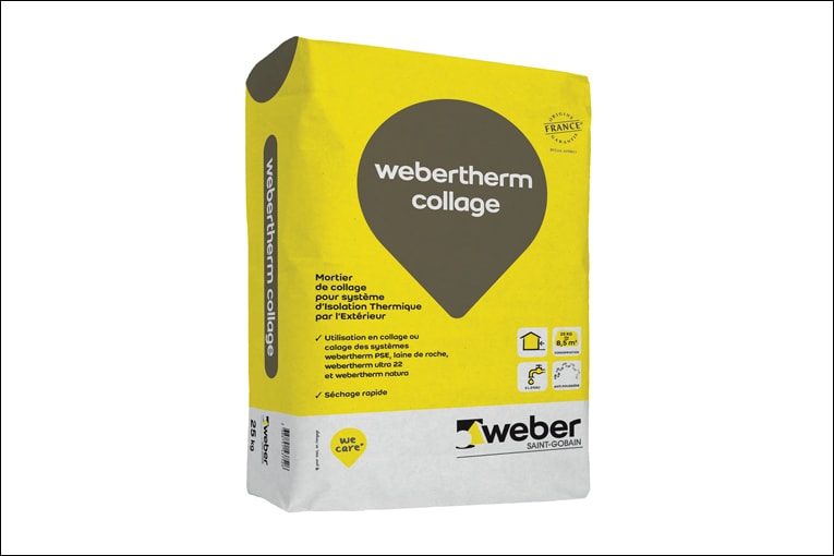 Le webertherm collage est utilisé pour le collage de systèmes d’ITE. [©Weber]