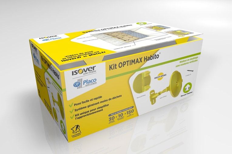 Le Kit Optimax Habito  permet de fixer 20 m2 de doublage. [©Isover-Placo] 