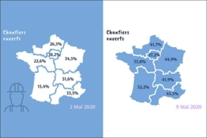 Les chantiers ouverts et fermés le 2 mai par rapport 9 mai. [©BTP Consultants]