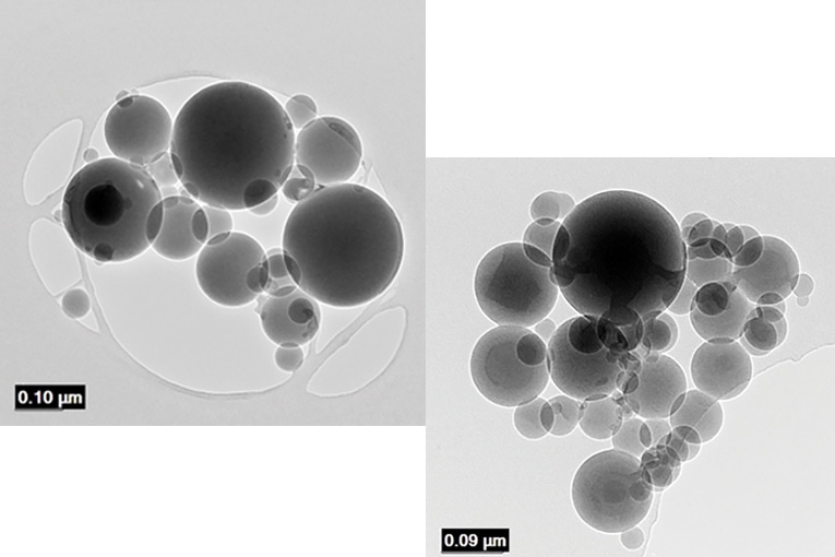 Fumée de silice vue au microscope électronique en transmission. Détail des particules élémentaires. [©Ferroglobe]
