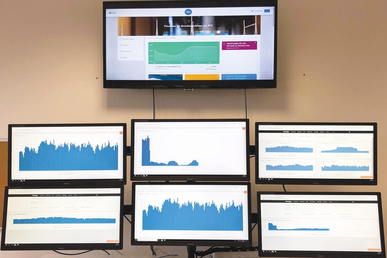 Ecrans de supervision installés chez EnerDigit pour contrôler les effacements des sites.  [©EnerDigit]