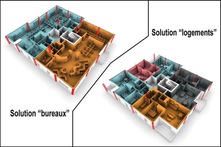  Avec le système Caméléo, il est simple de transformer des bureaux en logements collectifs. [©Rector]