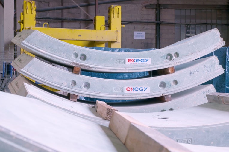 Les premiers voussoirs en béton Exégy Ultra Bas Carbone de Vinci pour le lot 1 de la ligne 18 du Grand Paris Express. [©Vinci]