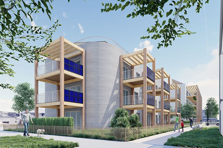 Le bailleur social Plurial Novilia va édifier un immeuble collectif R+2 de 12 logements et 1 700m2 de surface habitable, à Bezannes. [©Hobo architecture]