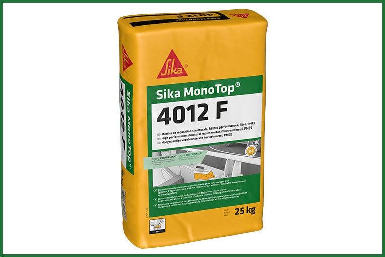 De classe R4 et fibré, le Sika MonoTop-4012 F est un mortier de réparation structurale qui baisse de 21 % ses émissions de C02. [©Sika]