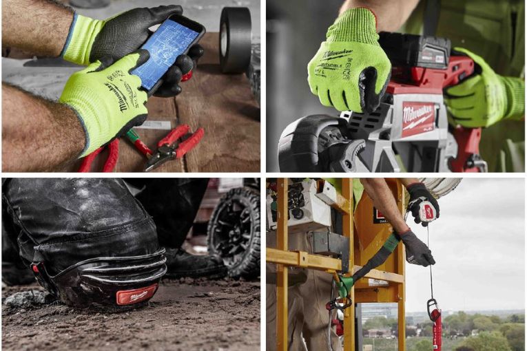 Milwaukee complète sa gamme de sécurité, avec des gants et genouillères notamment. [©Milwaukee]