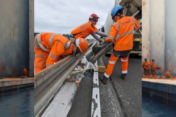 Les toupies fournies par Deret Transport ont permis le transpert et le coulage de 35 m3 de Bfup. [©Colas]