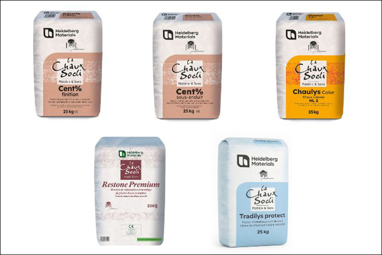 Heidelberg Materials dévoile un tout nouveau logo qui comprend désormais sur les sacs le marquage “La chaux Socli”. [©Heidelberg Materials]