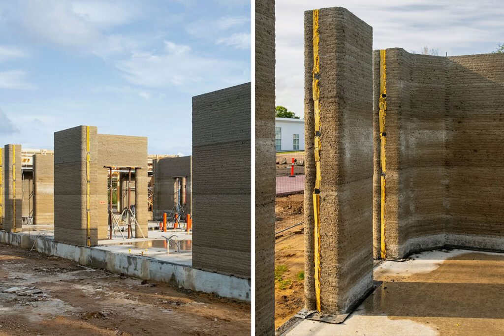Les murs ont été réalisés en béton D.fab intégrant le Futurecem, un ciment à empreinte carbone réduite, développé par Aalborg Portland. [©Saga/Cobod]