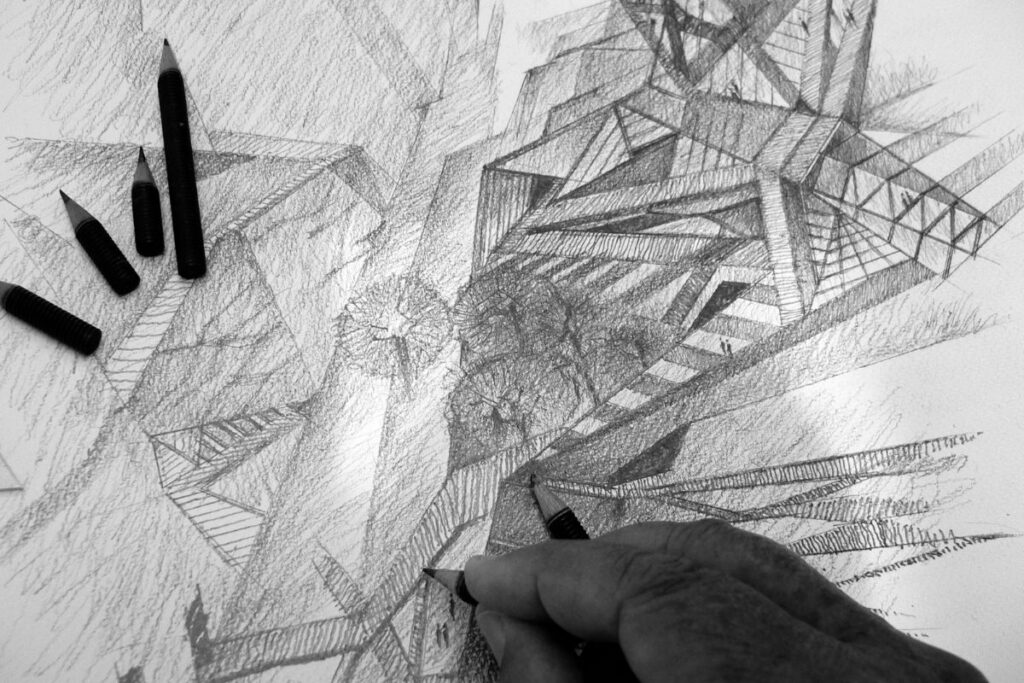 Le prix du concours ? Une encre originale de Claude Parent, le trophée-sculpture spécialement crée par Loris Gréaud et la possibilité de faire partie du jury de la prochaine édition. [©Naad Parent]
