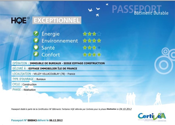 Eiffage : le siège social certifié HQE “Exceptionnel”