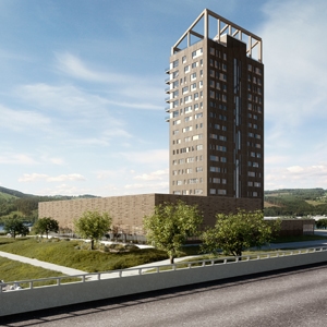 La Tour Mjøsa accueillera des bureaux, des appartements et un hôtel en mars 2019. [©Mestä Wood]