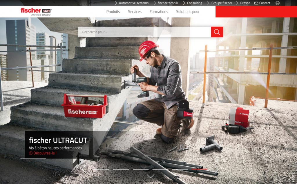 Le site fischer.fr permet à l’internaute d’accéder au catalogue, via la rubrique “Produits”. [©Fischer]